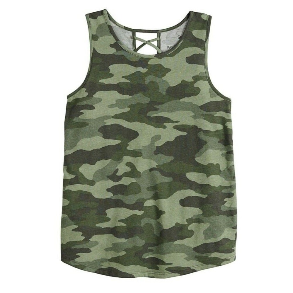 SO Girls Cross back tank Camo T-Shirt Cool Fashion Tee Tag Size M (8)